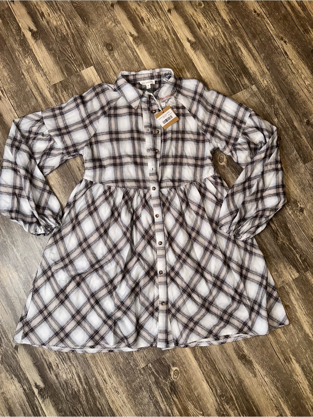 Blu Pepper Plaid Babydoll Button Front Tunic Top Size M NWT
